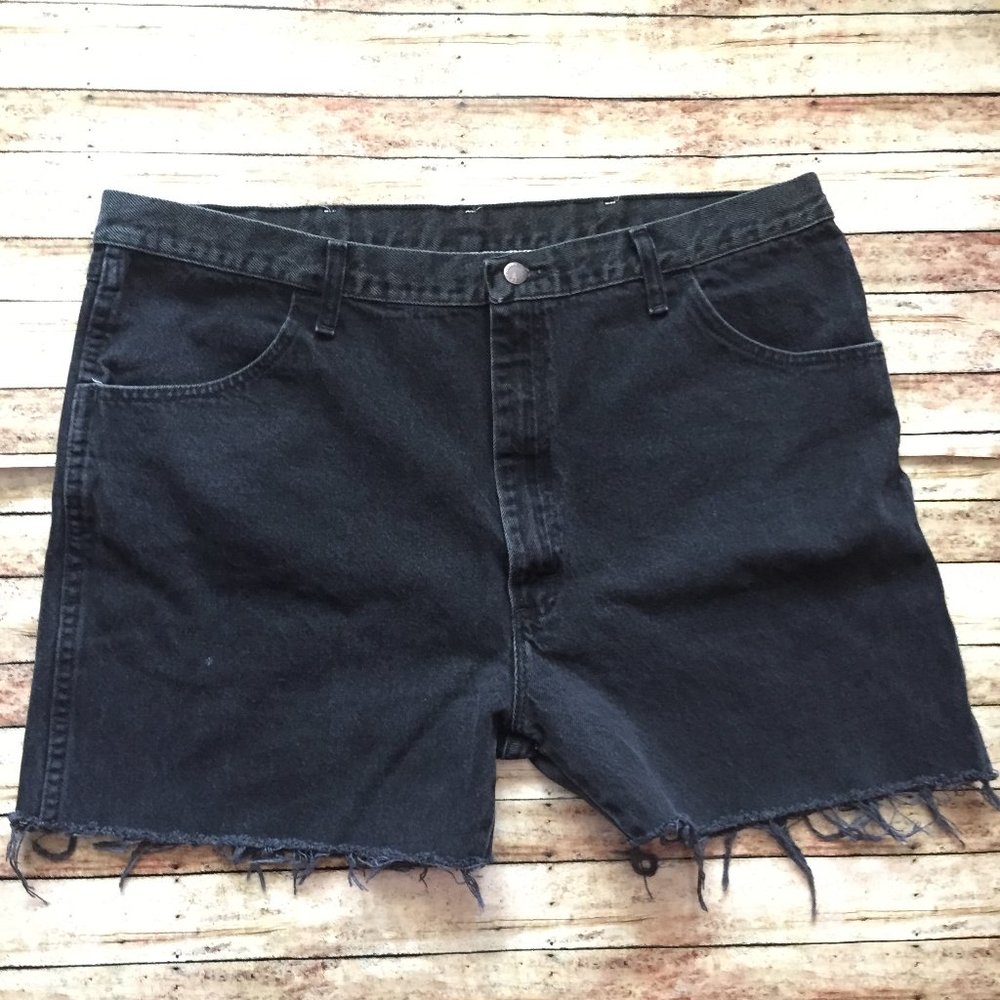 Vintage Rustler High Waisted Black Denim Jean Shorts Size 18